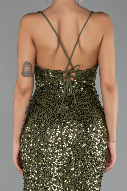 Long Olive Drab Scaly Evening Dress ABU6498