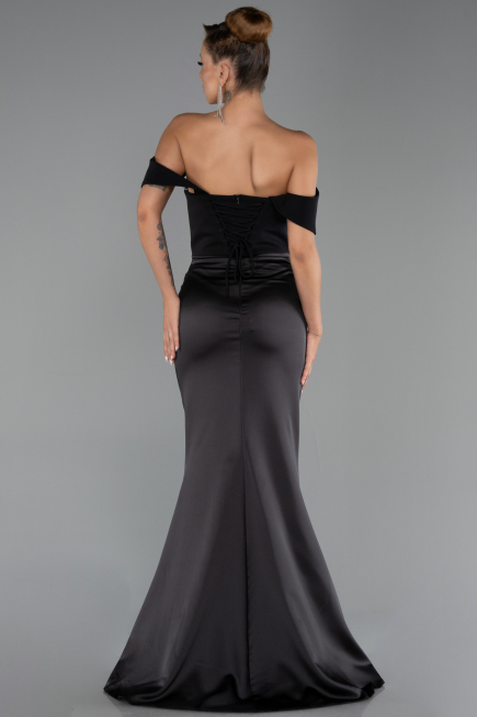 Long Black Satin Mermaid Prom Dress ABU6525