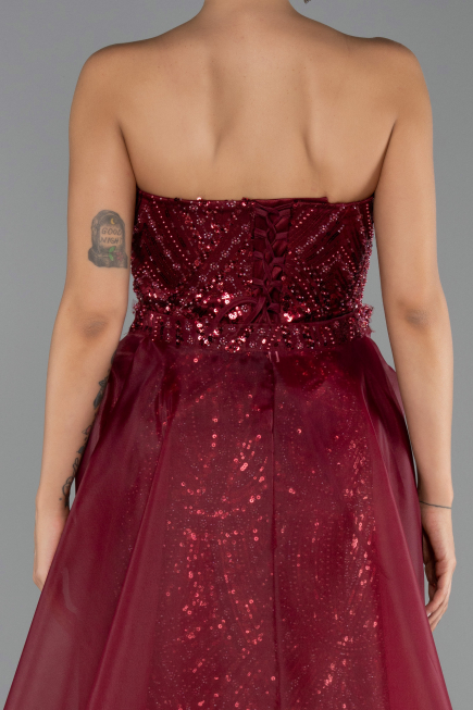 Long Burgundy Beaded Evening Dress ABU5511