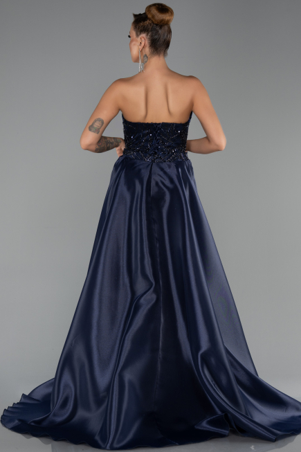 Long Navy Blue Beaded Evening Dress ABU5511