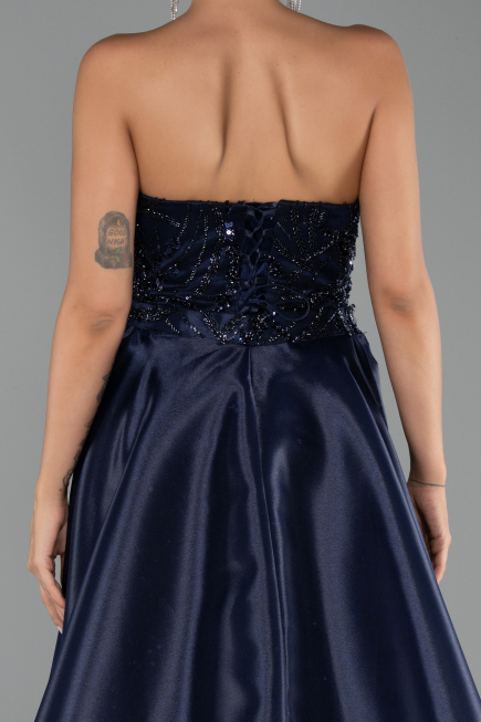 Long Navy Blue Beaded Evening Dress ABU5511