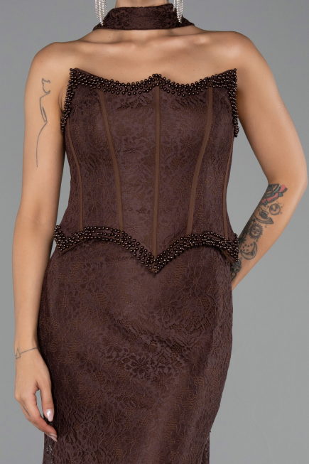 Long Brown Dantelle Evening Dress ABU6487