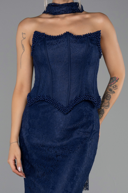 Long Navy Blue Dantelle Evening Dress ABU6487