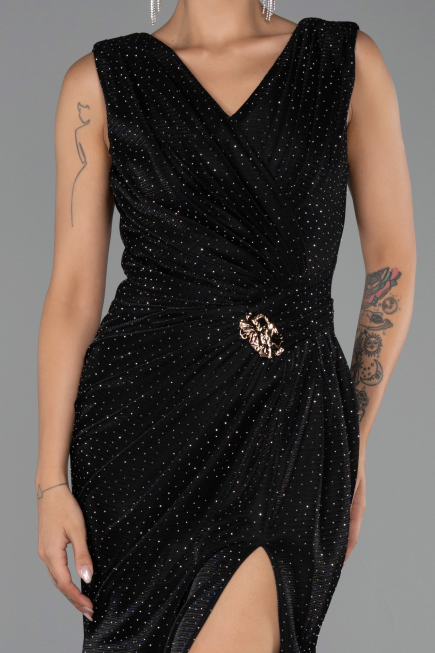 Long Black Stony Evening Dress ABU6521