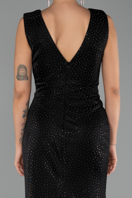 Long Black Stony Evening Dress ABU6521