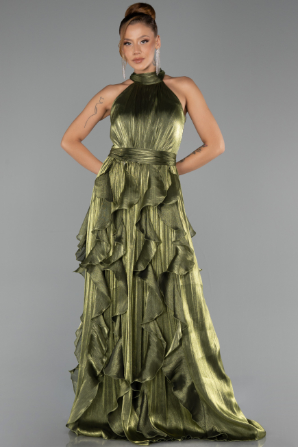 Long Oil Green Chiffon Prom Gown ABU6227