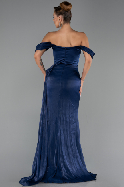 Long Navy Blue Chiffon Evening Dress ABU6496