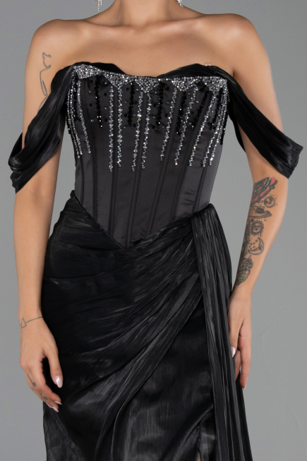 Long Black Chiffon Evening Dress ABU6496