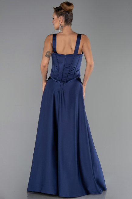 Long Navy Blue Satin Evening Dress ABU6527