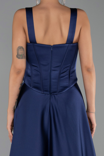 Long Navy Blue Satin Evening Dress ABU6527