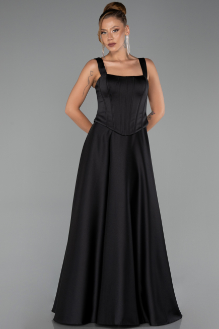 Long Black Satin Evening Dress ABU6527
