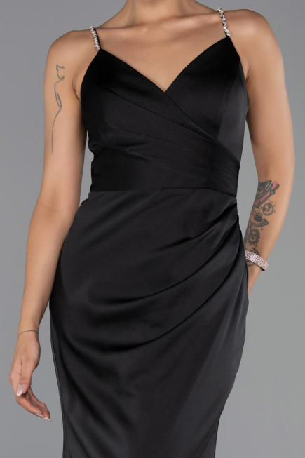 Long Black Satin Prom Gown ABU6499