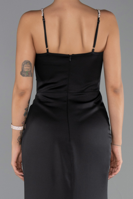 Long Black Satin Prom Gown ABU6499