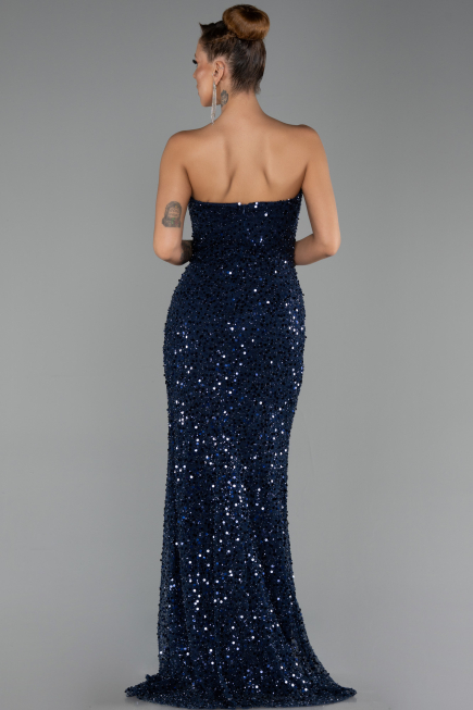 Long Navy Blue Scaly Evening Dress ABU6503
