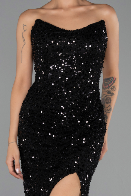 Long Black Scaly Evening Dress ABU6503