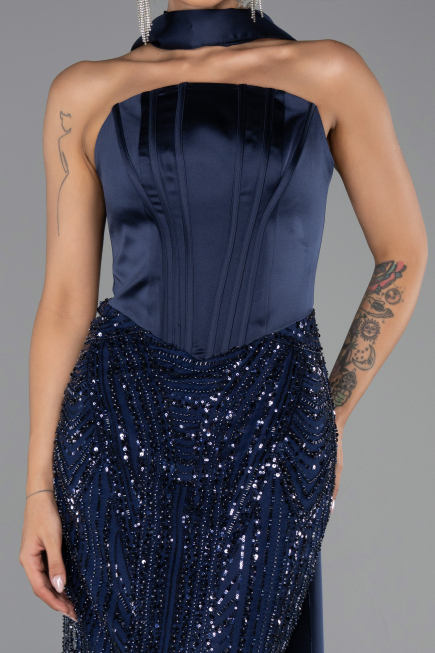 Long Navy Blue Scaly Evening Dress ABU6528