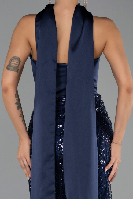 Long Navy Blue Scaly Evening Dress ABU6528