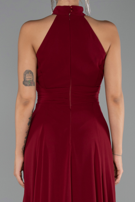 Long Burgundy Chiffon Prom Gown ABU6506