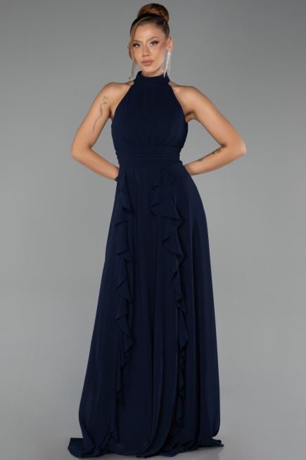 Long Navy Blue Chiffon Prom Gown ABU6506