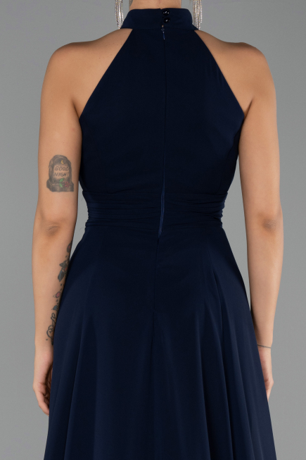 Long Navy Blue Chiffon Prom Gown ABU6506