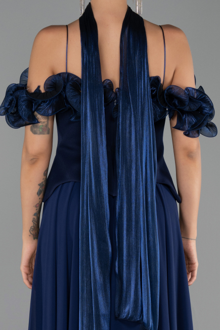 Midi Navy Blue Chiffon Evening Dress ABU6037