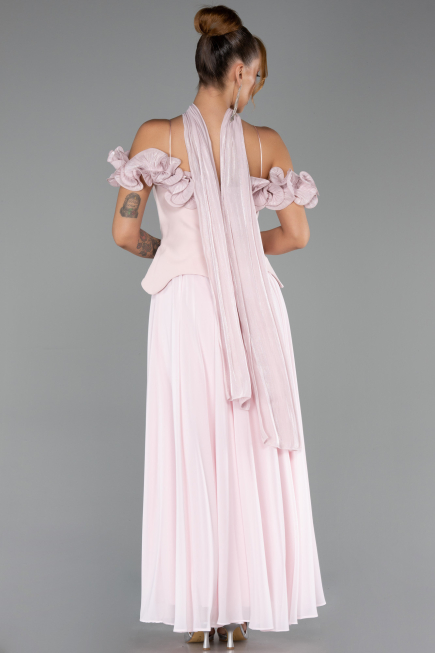 Midi Powder Color Chiffon Evening Dress ABU6037