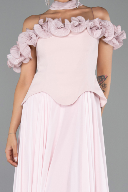 Midi Powder Color Chiffon Evening Dress ABU6037