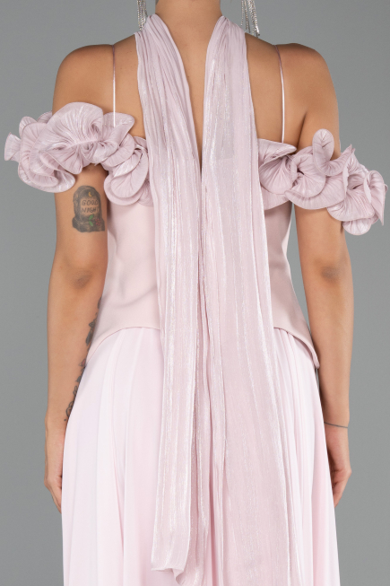 Midi Powder Color Chiffon Evening Dress ABU6037