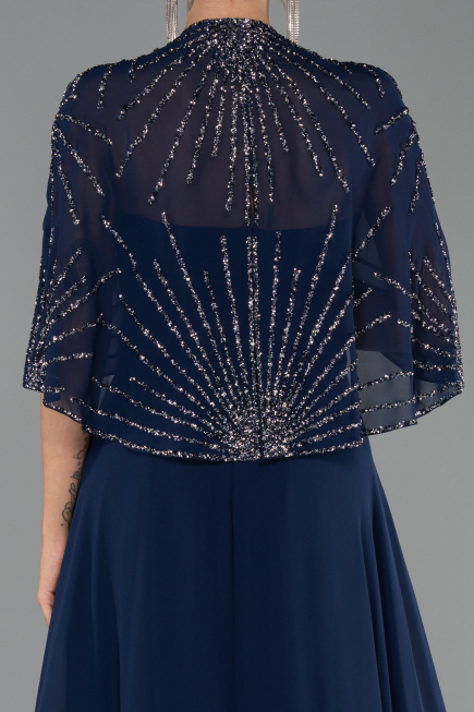 Long Navy Blue Chiffon Formal Plus Size Dress ABU6529