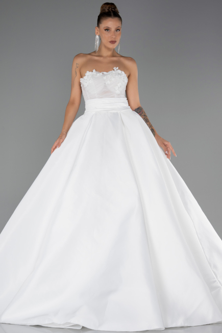 Long White Satin Wedding Dress ABG197