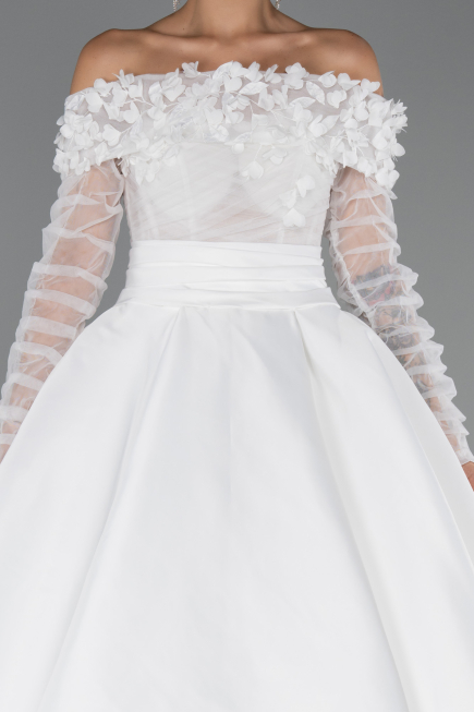 Long White Satin Wedding Dress ABG197