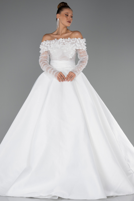 Long White Satin Wedding Dress ABG197