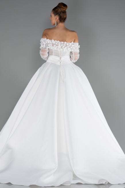 Long White Satin Wedding Dress ABG197