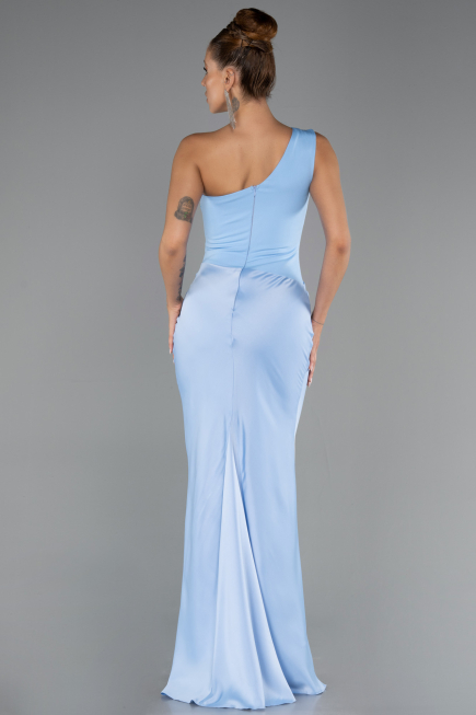 Long Light Blue Satin Prom Gown ABU6331