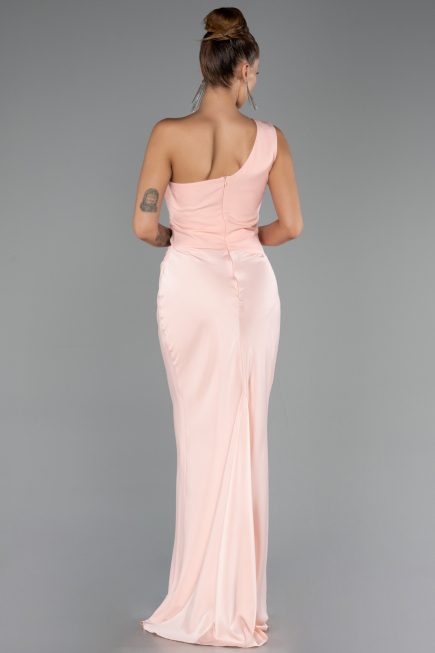 Long Salmon Satin Prom Gown ABU6331