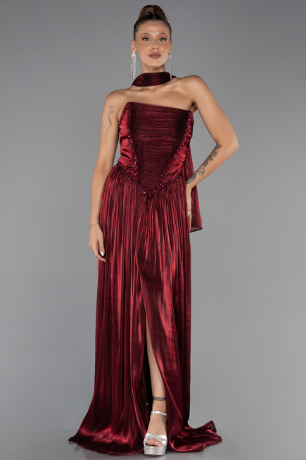 Long Burgundy Chiffon Evening Dress ABU6531