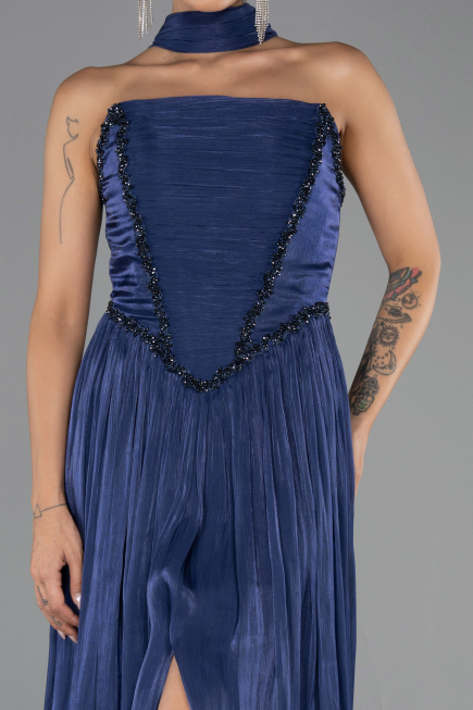 Long Navy Blue Chiffon Evening Dress ABU6531