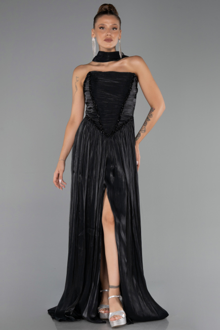 Long Black Chiffon Evening Dress ABU6531