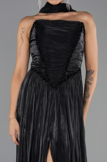 Long Black Chiffon Evening Dress ABU6531