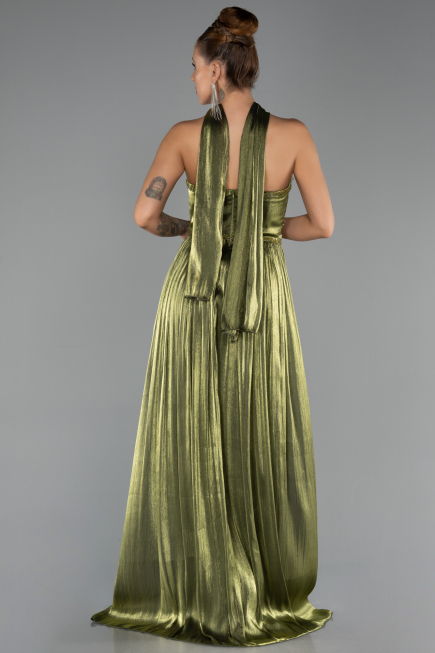 Long Oil Green Chiffon Evening Dress ABU6531