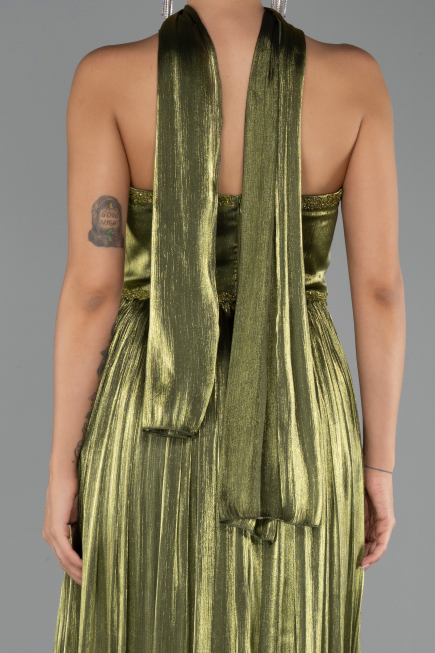 Long Oil Green Chiffon Evening Dress ABU6531
