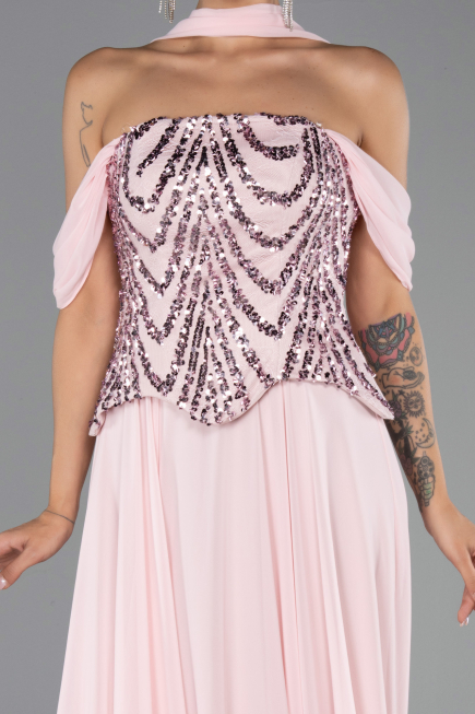 Long Powder Color Chiffon Evening Dress ABU6532