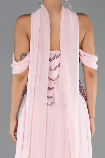 Long Powder Color Chiffon Evening Dress ABU6532