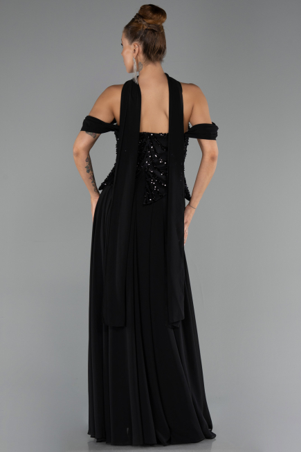 Long Black Chiffon Plus Size Evening Dress ABU6535