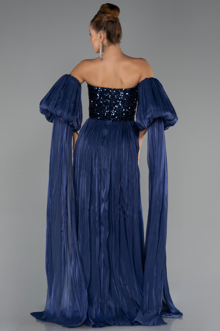 Long Navy Blue Chiffon Evening Dress ABU6533