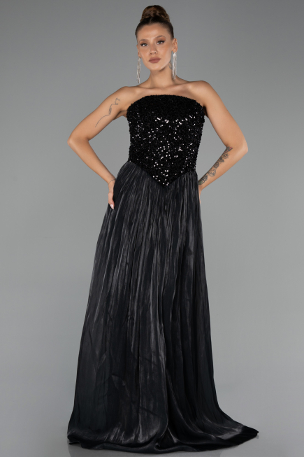Long Black Chiffon Evening Dress ABU6533