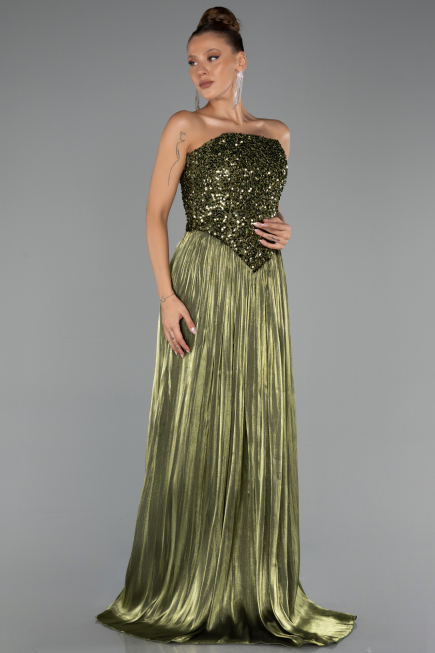 Long Oil Green Chiffon Evening Dress ABU6533