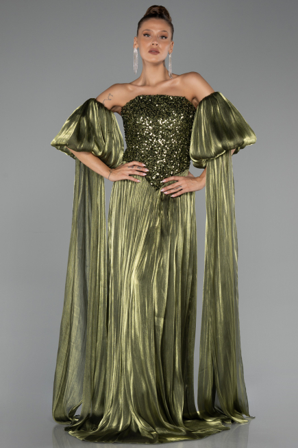 Long Oil Green Chiffon Evening Dress ABU6533