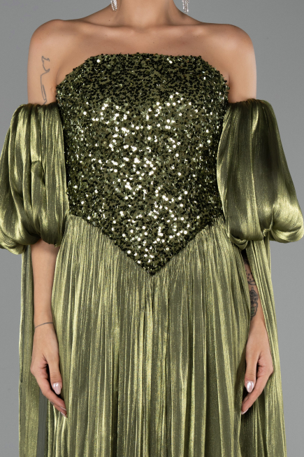 Long Oil Green Chiffon Evening Dress ABU6533