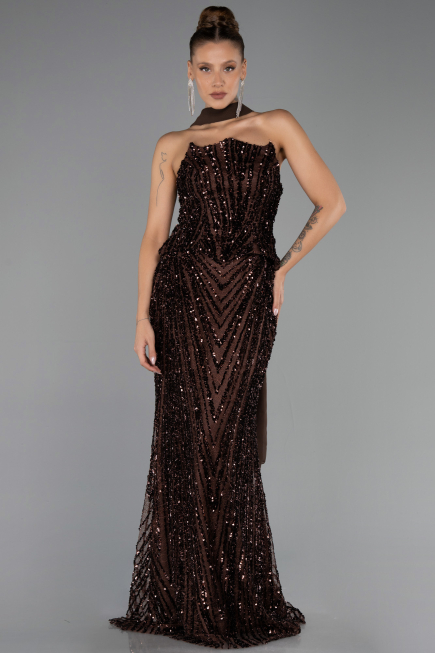 Long Brown Scaly Evening Dress ABU6534